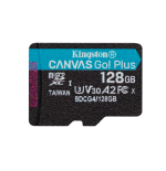 24381-Kingston Technology Tarjeta microSDXC Canvas Go Plus Gen4 de 128 GB, 200 MB/s, A2 U3 V30 y adaptador