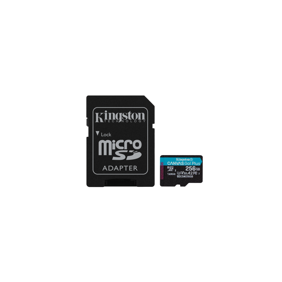 24382-Kingston Technology Tarjeta microSDXC Canvas Go Plus Gen4 de 256 GB, 200 MB/s, A2 U3 V30 y adaptador
