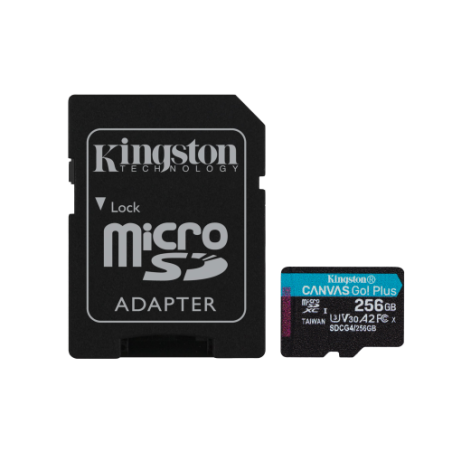 24382-Kingston Technology Tarjeta microSDXC Canvas Go Plus Gen4 de 256 GB, 200 MB/s, A2 U3 V30 y adaptador