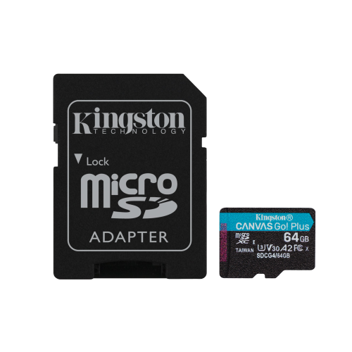 24384-Kingston Technology Tarjeta microSDXC Canvas Go Plus Gen4 de 64 GB, 200 MB/s, A2 U3 V30 y adaptador
