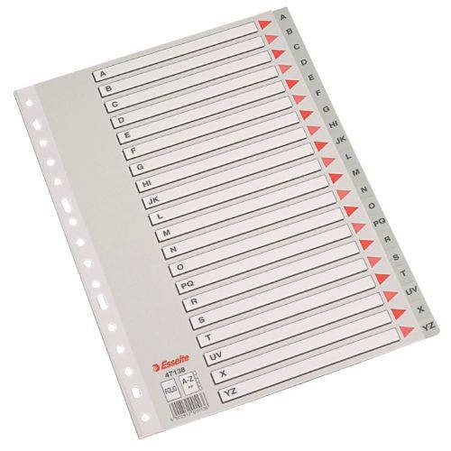 24433-SEPARADOR ALFABETICO POLIPROPILENO MULTITALADRO A-Z FORMATO FOLIO COLOR GRIS ESSELTE 47138