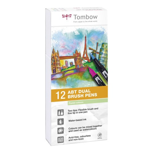 Tombow ABT-12P-2 rotulador Fino Azul, Verde, Gris, Azul claro, Verde claro, Menta, Rosa, Purpura, Amarillo 12 pieza(s)