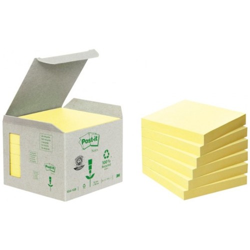 24687-PACK 6 BLOCS 100 HOJAS NOTAS RECICLADAS ADHESIVAS 76X76MM AMARILLO CAJA CARTON 654-1B POST-IT 7100172252