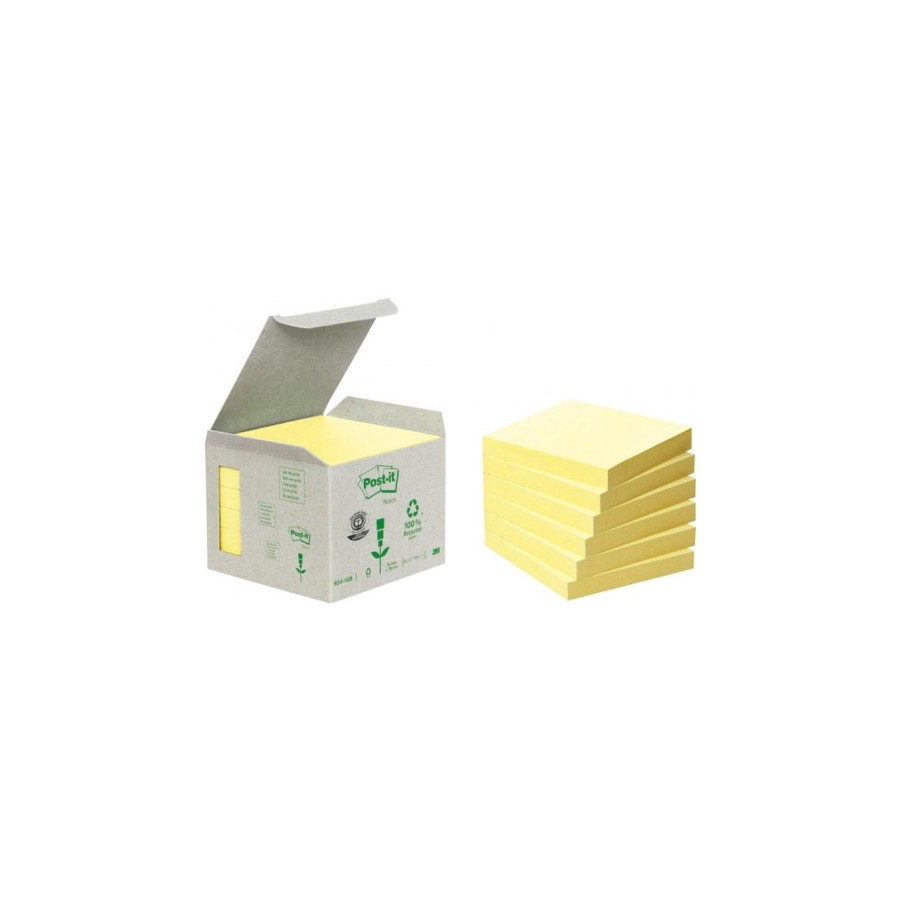 24687-PACK 6 BLOCS 100 HOJAS NOTAS RECICLADAS ADHESIVAS 76X76MM AMARILLO CAJA CARTON 654-1B POST-IT 7100172252
