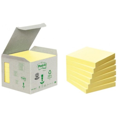 24687-PACK 6 BLOCS 100 HOJAS NOTAS RECICLADAS ADHESIVAS 76X76MM AMARILLO CAJA CARTON 654-1B POST-IT 7100172252