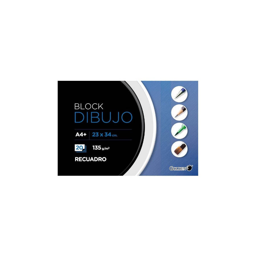 2475-CUADERNO DE DIBUJO A4+ 135 GR. 20 HOJAS CON RECUADRO ENCOLADO 2 TALADROS GOLDEN 324276