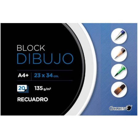 2475-CUADERNO DE DIBUJO A4+ 135 GR. 20 HOJAS CON RECUADRO ENCOLADO 2 TALADROS GOLDEN 324276