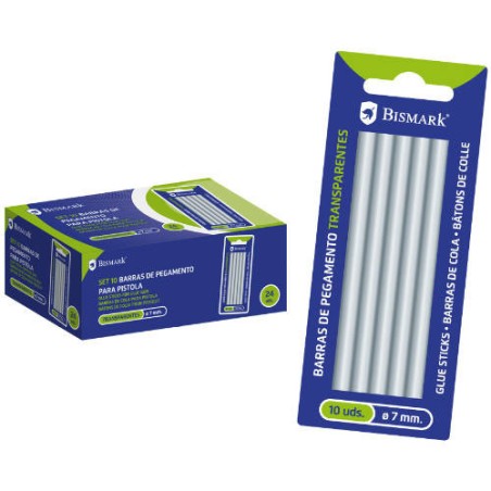 2486-BLISTER 10 BARRAS DE PEGAMENTO SILICONA TRANSPARENTE 7,2 X 100 MM. BISMARK 327109