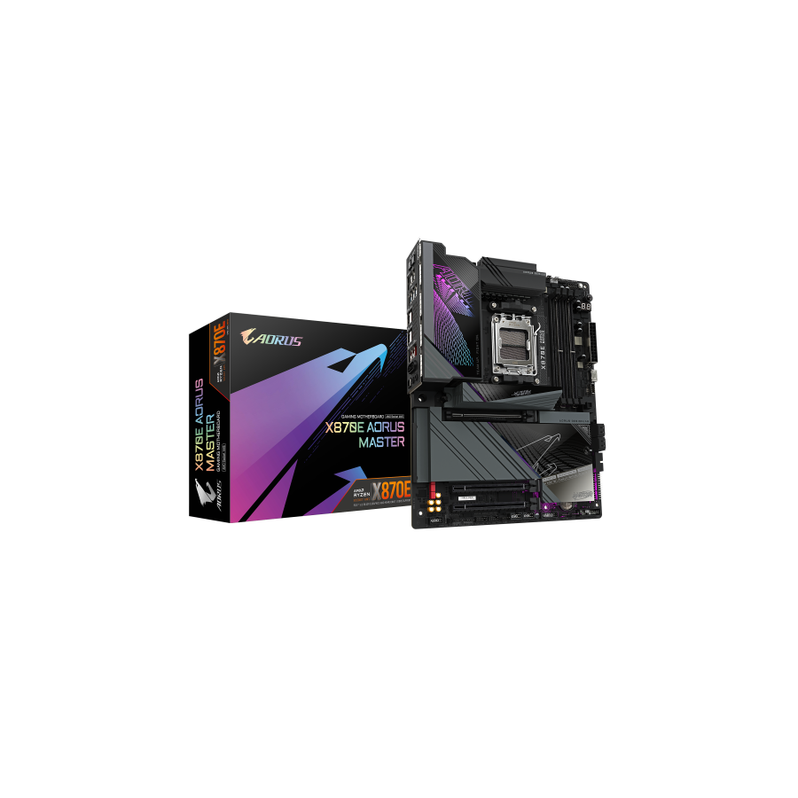 GIGABYTE Placa base X870E AORUS MASTER - Compatible con CPUs AMD Ryzen 9000, VRM digital de 16+2+2 fases, hasta 8200MHz DDR5 (OC