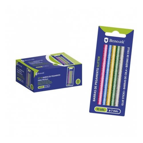 2488-BLISTER 10 BARRAS DE PEGAMENTO SILICONA GLITTER 7,2 X 100 MM. BISMARK 327111