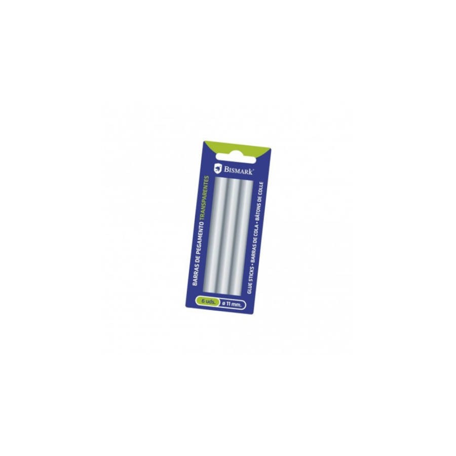 2489-BLISTER 6 BARRAS DE PEGAMENTO SILICONA TRANSPARENTE 11,2 X 150 MM. BISMARK 327122