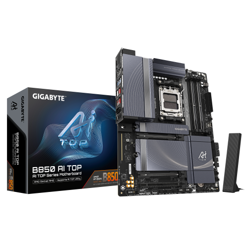PLACA GIGABYTE B850 AI TOP,AMD,AM5,B850,4DDR5,256GB,1HDMI+USB-C,4SATA3+3M.2,2X10GBELAN+WIFI7+BT5.4,7USB3.2,ATX
