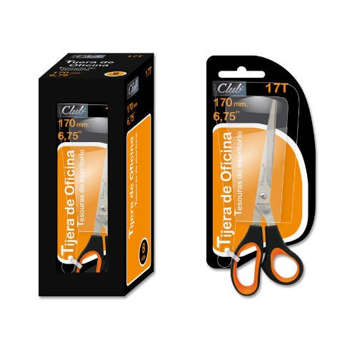 2492-TIJERAS DE OFICINA EN ACERO INOXIDABLE 170 MM. EN BLISTER OFFICE CLUB 323825
