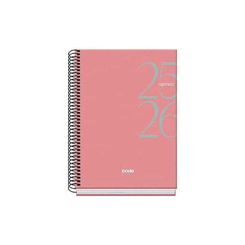 AGENDA ESCOLAR 2025-2026 TAMANO A5 TAPA CARTON FORRADO SEMANA VISTA MODELO SYSTEM BASIC ROSA DOHE 52057
