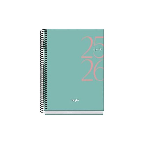 25038-AGENDA ESCOLAR 2025-2026 TAMANO A5 TAPA CARTON FORRADO SEMANA VISTA MODELO SYSTEM BASIC VERDE DOHE 52058