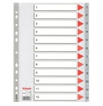 25259-SEPARADOR NUMERICO POLIPROPILENO MULTITALADRO 1-12 FORMATO A4 COLOR GRIS ESSELTE 47138