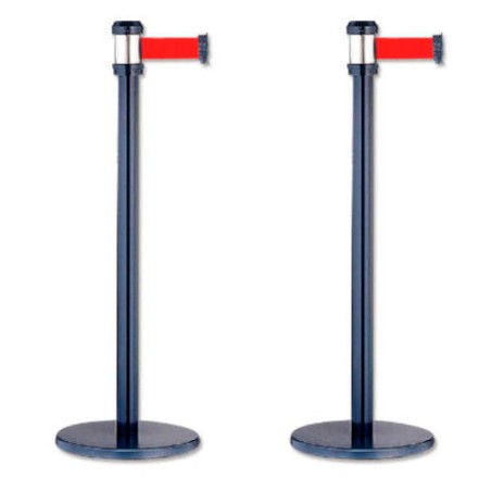 2528-PACK 2 POSTES SEPARADOR METALICO NEGRO CON CORDON ROJO 2 METROS 322129