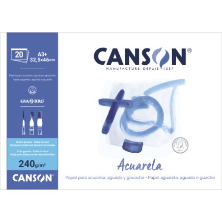 25304-BLOC 20 HOJAS ACUARELA 240G A3+ GUARRO CANSON C200400720