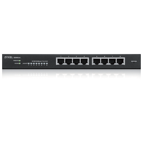 25457-ZYXEL GS1915-8, 8-PORT GBE SMART HYBRID MODE SWITCH, STANDALONE OR NEBULAFLEX CLOUD, DESKTOP, FANLESS