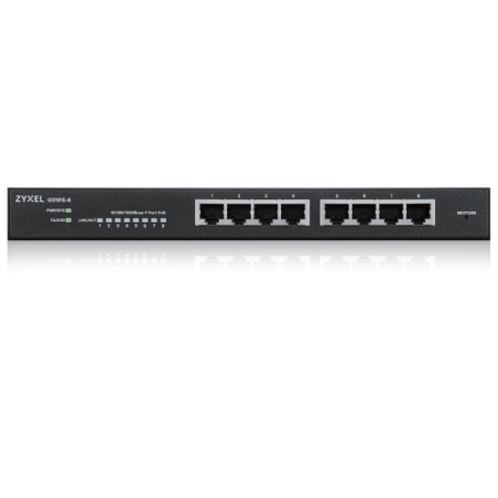 25457-ZYXEL GS1915-8, 8-PORT GBE SMART HYBRID MODE SWITCH, STANDALONE OR NEBULAFLEX CLOUD, DESKTOP, FANLESS