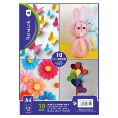 2550-BLOCK 10 CARTULINAS COLORES FORMATO A4 BISMARK 327731