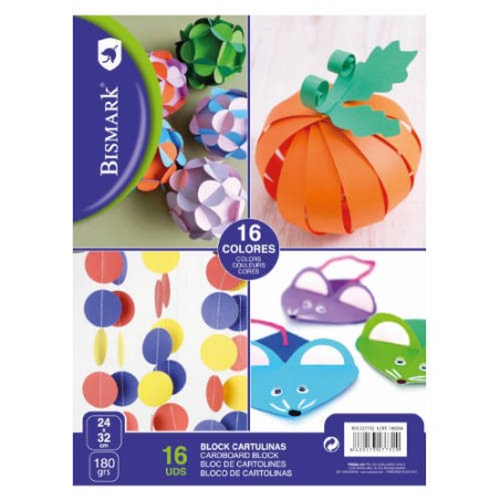 2551-BLOCK 16 CARTULINAS COLORES FORMATO 24X32 CM BISMARK 327732