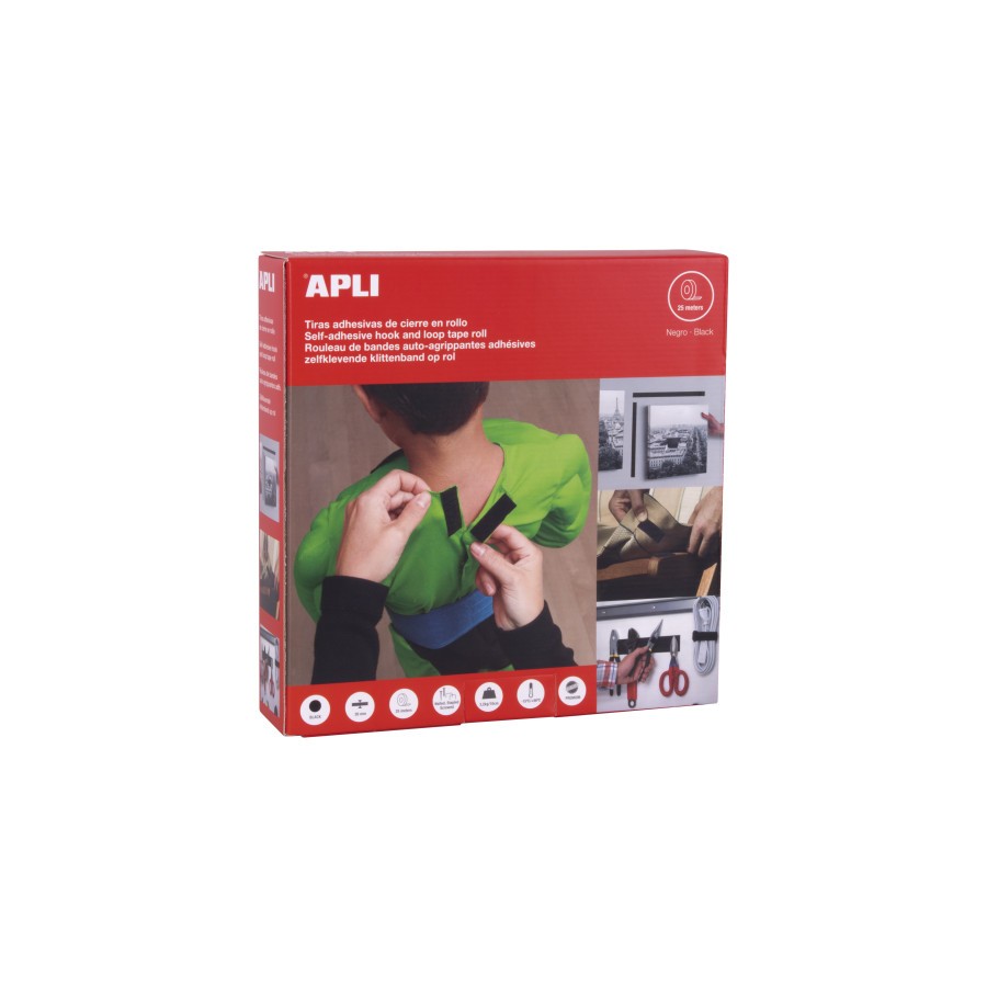 25537-DISPENSADOR 25M CINTA ADHESIVA TIPO VELCRO COLOR NEGRO 20 MM APLI 17018