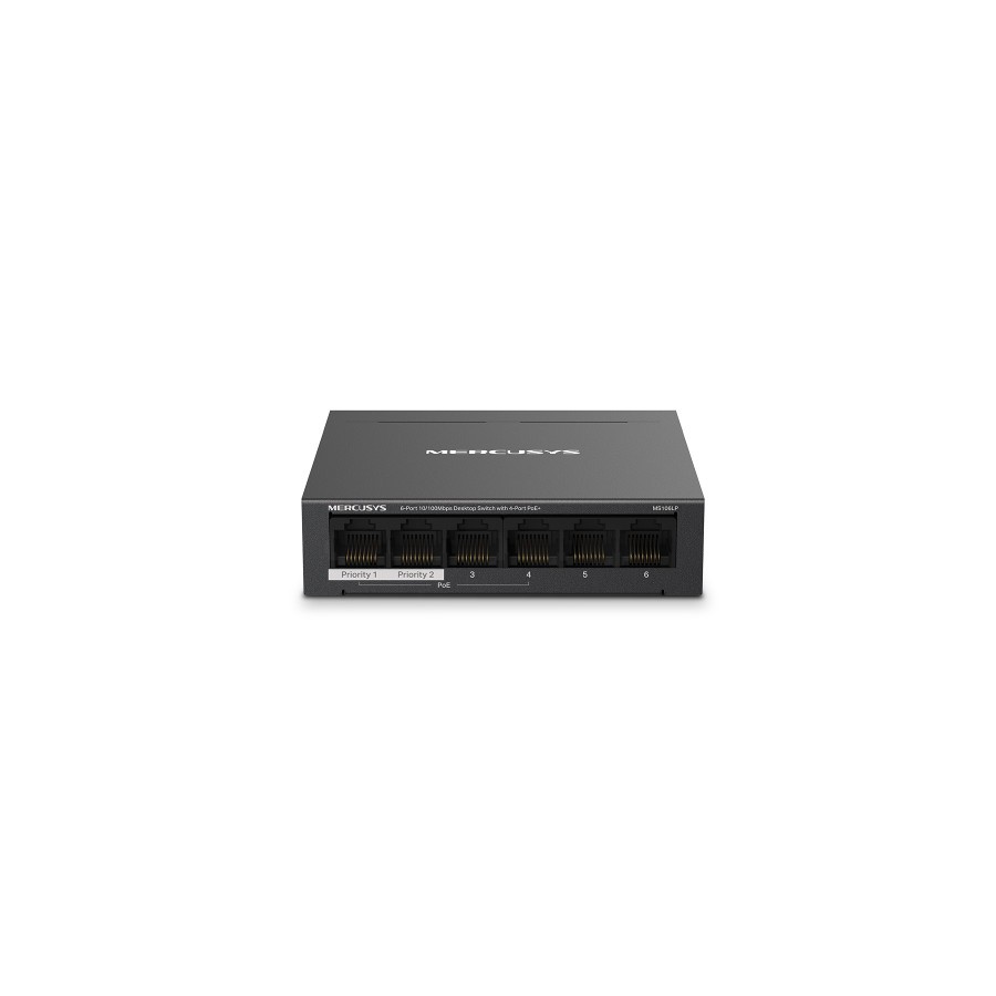 25559-Mercusys MS106LP switch Gestionado Fast Ethernet (10/100) Energia sobre Ethernet (PoE) Negro