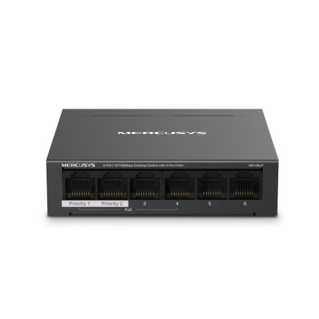 25559-Mercusys MS106LP switch Gestionado Fast Ethernet (10/100) Energia sobre Ethernet (PoE) Negro