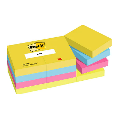 25665-PACK 12 BLOCS 100 HOJAS NOTAS ADHESIVAS 38X51MM COLECCION ENERGETIC EN CAJA CARTON 653 TFEN POST-IT 7100290179