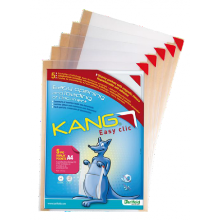 2605-PACK DE 5 FUNDA ADHESIVA REPOSCIONABLE KANG EASY CLIC A4 VERTICAL/HORIZONTAL TARIFOLD 194770