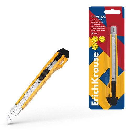 26094-BLISTER CUTTER ANCHO 18MM GUIA METALICA Y AUTOBLOQUEO ABS AMARILLO ERICH KRAUSE 19149