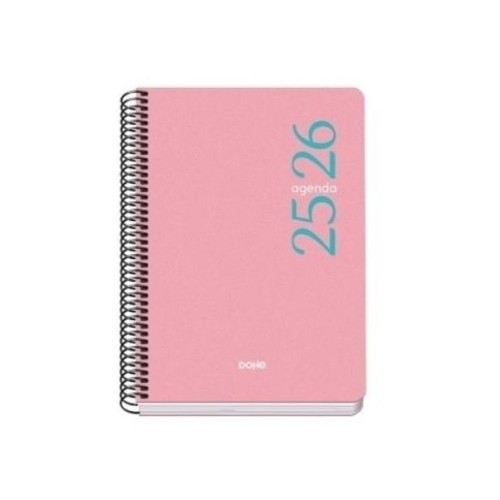 26181-AGENDA ESCOLAR 2025-2026 TAMANO A5 TAPA POLIPROPILENO SEMANA VISTA MODELO ESENCIAL BASIC ROSA DOHE 52069