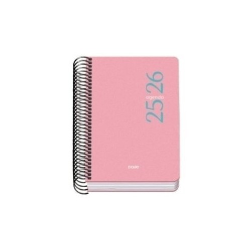 26189-AGENDA ESCOLAR 2025-2026 TAMANO A6 TAPA CARTON FORRADO DIA PAGINA MODELO ESENCIAL BASIC ROSA DOHE 52077