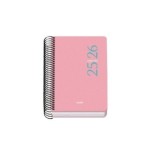 26189-AGENDA ESCOLAR 2025-2026 TAMANO A6 TAPA CARTON FORRADO DIA PAGINA MODELO ESENCIAL BASIC ROSA DOHE 52077