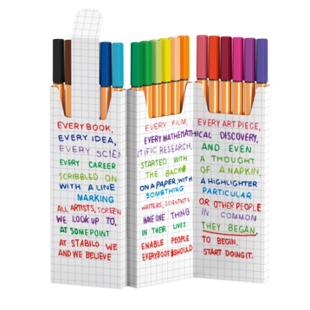 26269-ESTUCHE CARTON ZIG-ZAG ROTULADOR PUNTA FINA 0,4MM. POINT 88 CON 18 UNIDADES COLORES SURTIDOS STABILO 8818-5