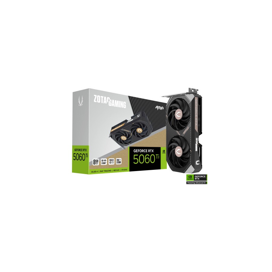 26336-VGA ZOTAC RTX 5060 TI 8GB AMP,NV,RTX5060TI,8GB,GDDR7,128BIT,1HDMI+3DP,2 VENTILADORES (2 VENTILADORES)