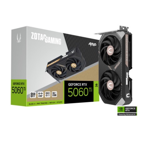 26336-VGA ZOTAC RTX 5060 TI 8GB AMP,NV,RTX5060TI,8GB,GDDR7,128BIT,1HDMI+3DP,2 VENTILADORES (2 VENTILADORES)