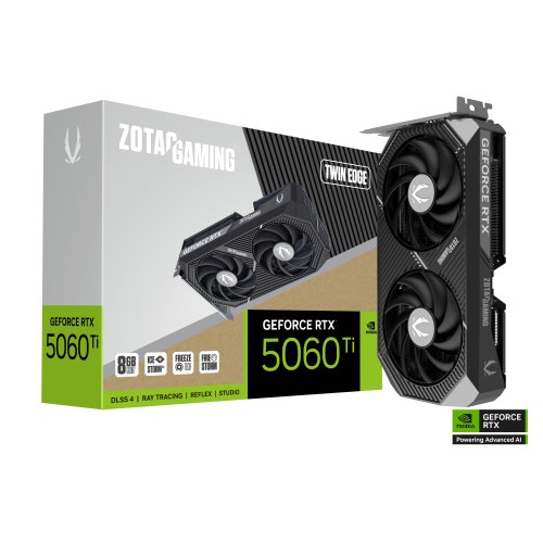 26338-VGA ZOTAC RTX 5060 TI 8GB TWIN EDGE,NV,RTX5060TI,8GB,GDDR7,128BIT,1HDMI+3DP,2 VENTILADORES (ZT-B50610E-10M)