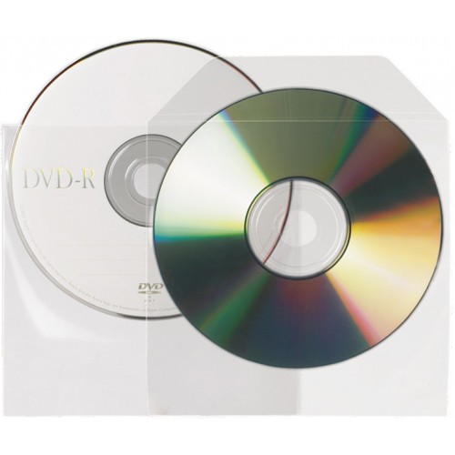 2634-PACK DE 25 FUNDAS CD-DVD PP TRANSPARENTE NO ADHESIVAS CON SOLAPA 3L 10295