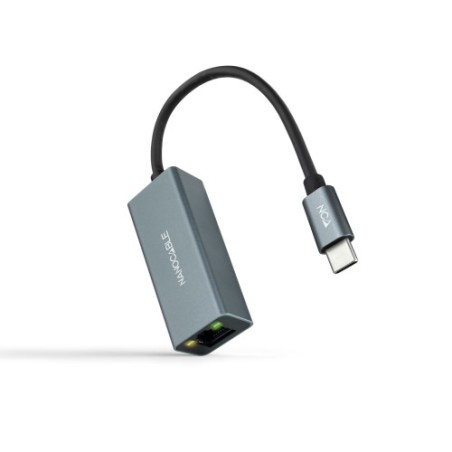 26490-Nanocable Conversor USB-C a Ethernet Gigabit 10/100/1000 Mbps, Aluminio, Gris, 15 cm