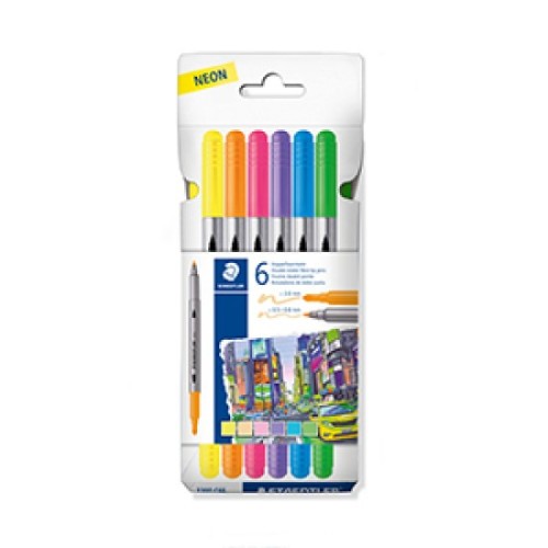 26673-ESTUCHE CARTON CON 6 ROTULADORES DOBLE PUNTA COLORES NEON STAEDTLER 3200 C6F