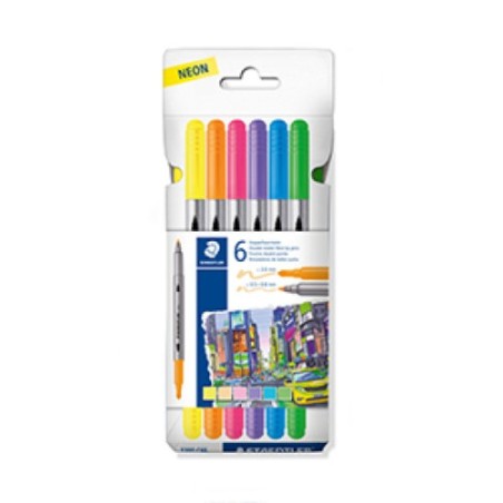 26673-ESTUCHE CARTON CON 6 ROTULADORES DOBLE PUNTA COLORES NEON STAEDTLER 3200 C6F