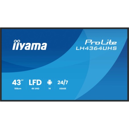27095-IIYAMA MONITOR 43" 3840x2160, UHD VA DLED  500cd/m, HORIZ Y VERT, MM 2x 10W, 2x HDMIx 1x USB-C, USB 2.0 x2, WiFi,