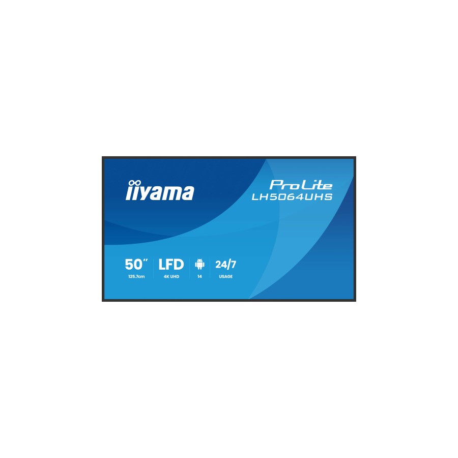27097-IIYAMA MONITOR 50" 3840x2160, UHD VA DLED  500cd/m, HORIZ Y VERT, MM 2x 10W, 2x HDMIx 1x USB-C, USB 2.0 x2, WiFi,