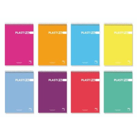 27117-BLOCK SERIE PLASTIPAC BOLSILLO TAPA POLIPROPILENO 90 GRS. A-7  80 HOJAS CUADRICULA 5X5 SURTIDO PACSA 16405