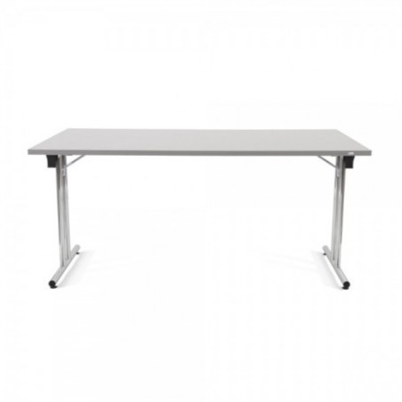 MESA PLEGABLE CON PATAS CROMADAS Y TABLERO GRIS. 160X80X72CM. ROCADA 7503N