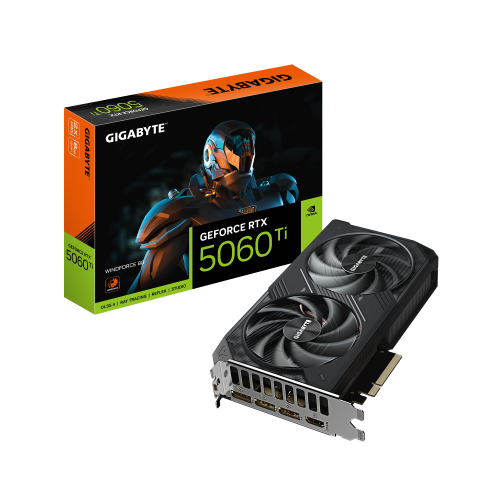 27549-GIGABYTE GeForce RTX 5060 Ti WINDFORCE 8G Tarjeta Grafica - 8 GB GDDR7, 128 bits, PCI-E 5.0, 2572 MHz Frecuencia d