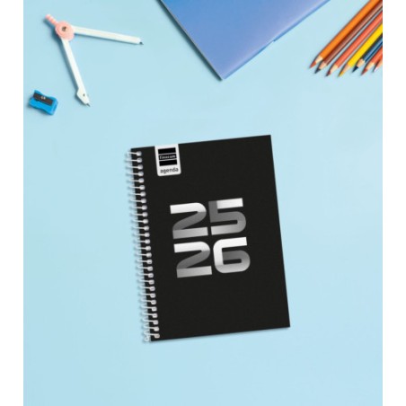 AGENDA ESCOLAR 2025-2026 COOL 8o 120X164 SEMANA VISTA HORIZONTAL NEGRO+ FINOCAM 645000326