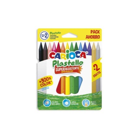 27664-CAJA 12+2 PLASTICERA COLORES SURTIDOS PLASTELLO CARIOCA 42714